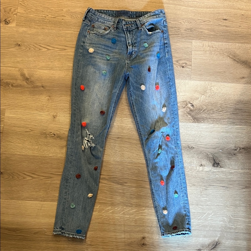 Lucky Brand Blue Jeans with Colorful Embroidery